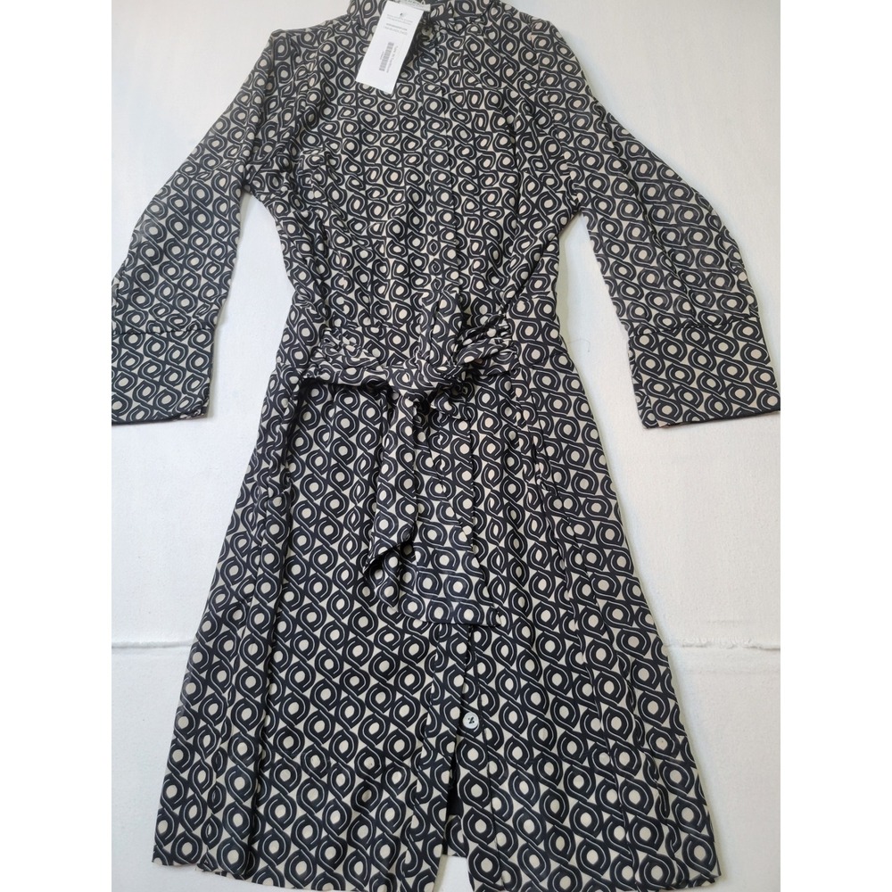 Gretchen Scott Geometric Link Print Belted Shirt Dress Black Tan Small NWT 2907